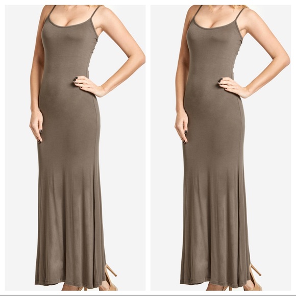 Mocha/Taupe  Adjustable straps tank maxi dress - Picture 2 of 6